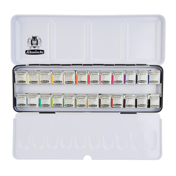 Schmincke Akademie Aquarell-Set 24 Halbe NäPfchen, Metallkasten - 75424-image