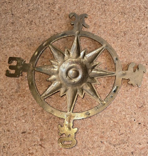 Solid Cast Brass Star Rose Nautical Directional Compass Wall Hanging Heavy - 第 6/6 張圖片