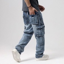 Multi-pocket Cargo Men's Jeans Loose Straight Outdoor Military Army Denim Pants