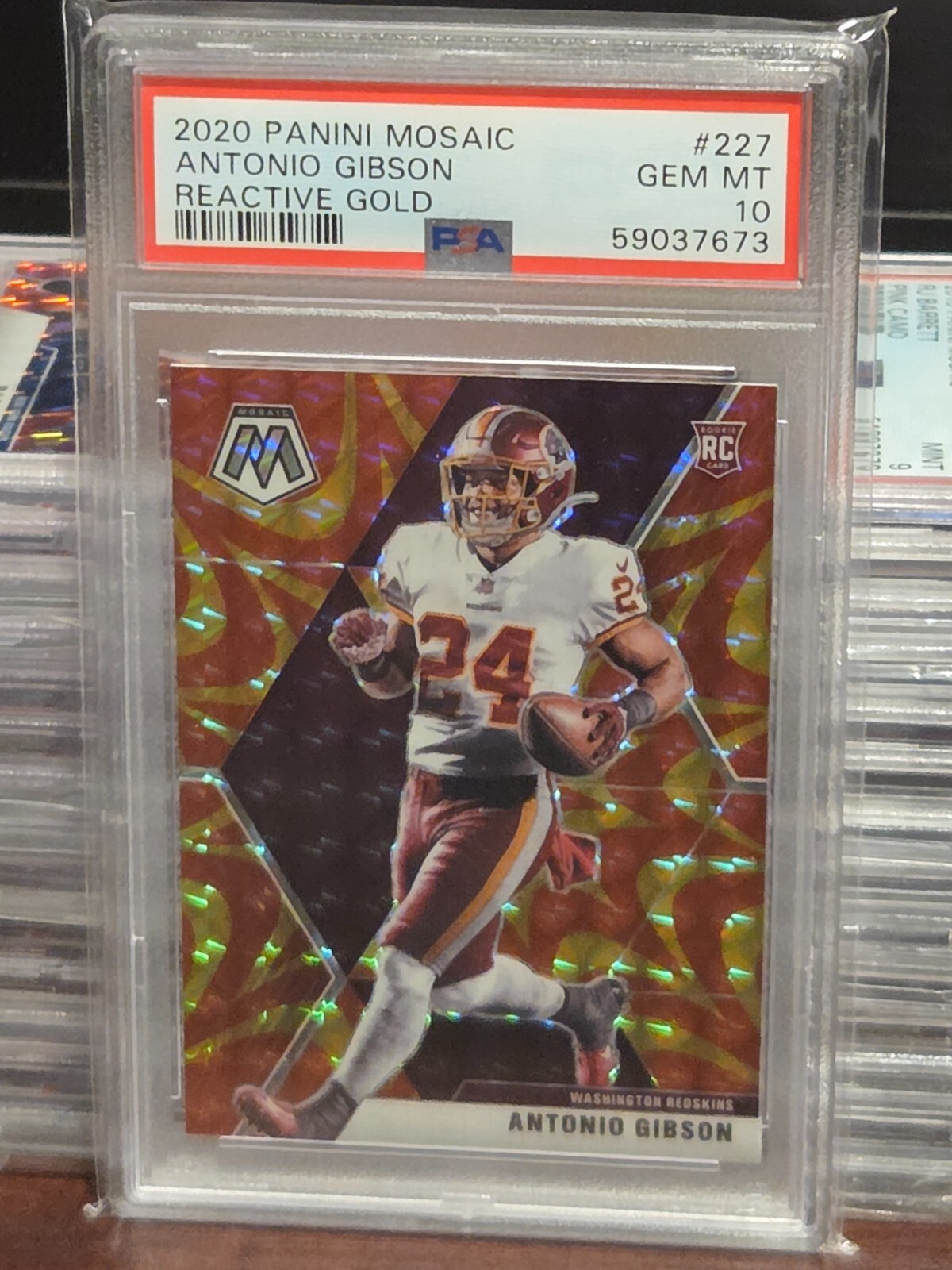 2020 Panini Mosaic - Antonio Gibson #227 Mosaic Reactive Gold Prizm (RC) PSA 10