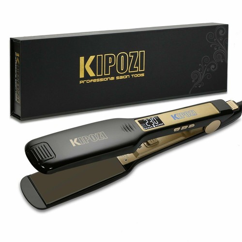 Pro KIPOZI Curly Straight Hair Straightener 2 In 1 Wide Plate LCD