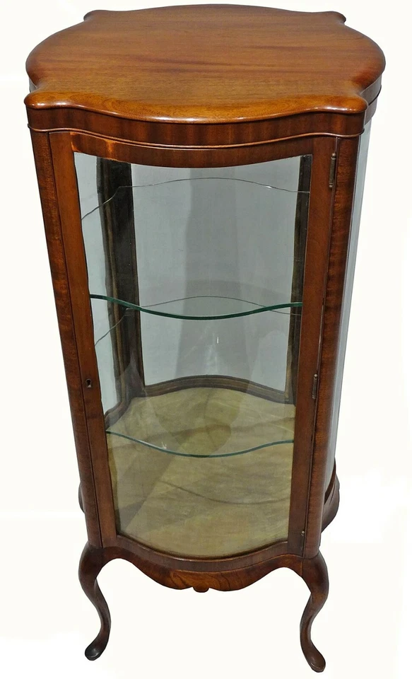 Vitrine arredondada antiga do início do século XX com painéis serpentina - Imagem 2 de 3