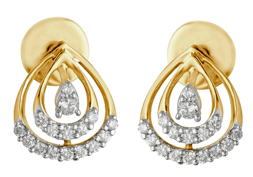 Orecchini Donna In Argento Placcato Oro 14K - A Pera Con Gemma E Diamanti Rotoli Halo, 6x4 Mm, Diamanti Naturali