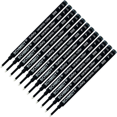 Safety Ceramic Rollerball Refill - Black Ink (Fine Tip 0.6Mm) - 12 Pack