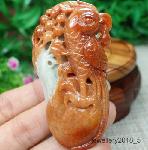 Certified Tawny Burma 100% Natural A jadeite jade Pendant~Phoenix 凤凰 - 第 1/15 張圖片