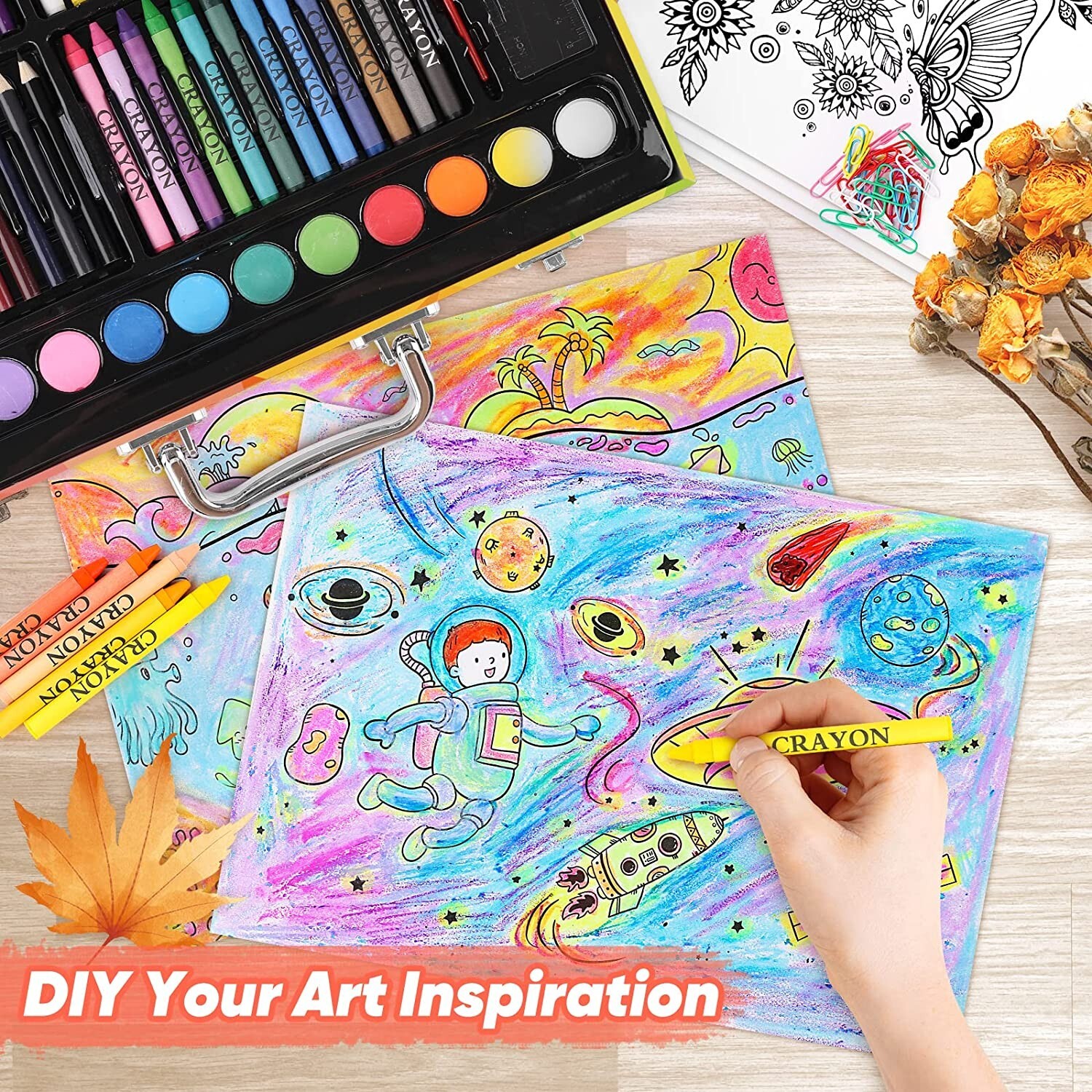 Versatile Art Kit in Compact Case - Crayons, Watercolors, Pencils for All Ages