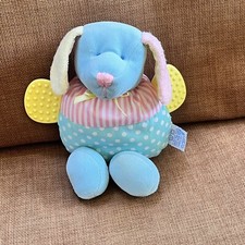 Eden Vintage Puppy Dog Plush Baby Rattle Teether Pastel Crinkle 9 Blue Pink