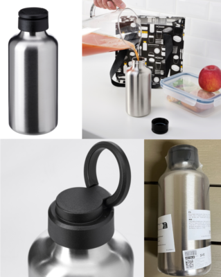 IKEA ENKELSPARIG Water bottle, stainless steel/black, l, 23 oz