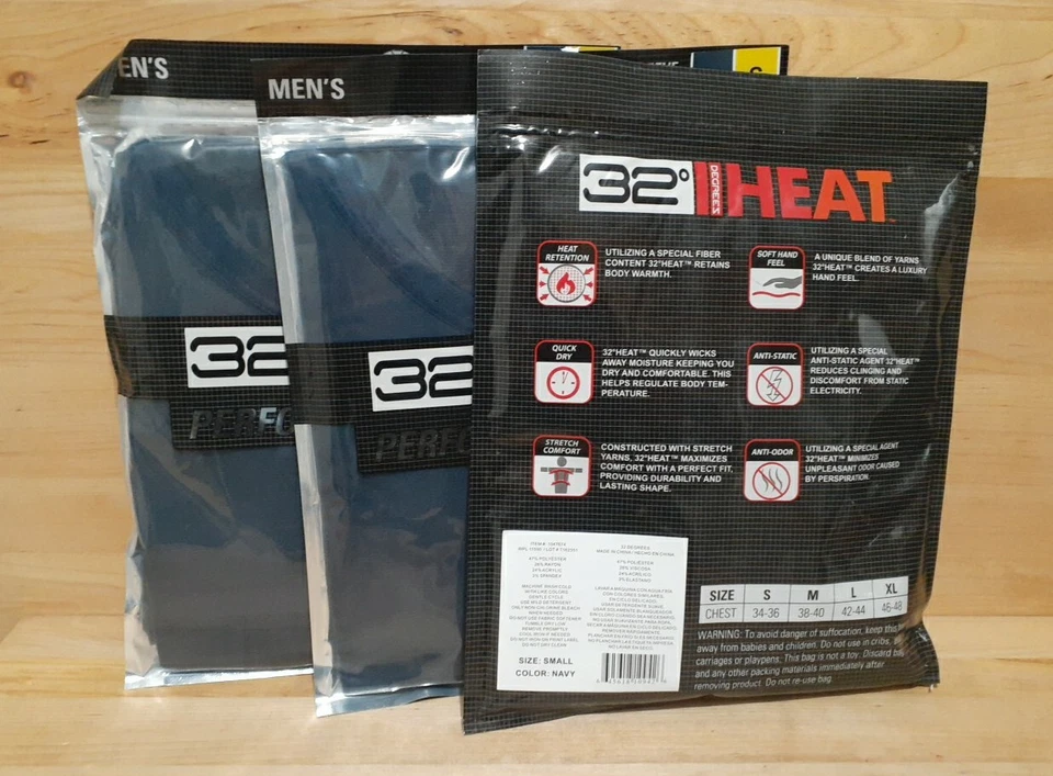 3 PACK:32° HEAT PERFORMANCE Mesh Men NAVY Long Sleeve Crew Neck Shirt Size SMALL - Image 2 of 2