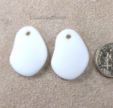 Curved Pendant Beads, Free Form, Opaque White w/ Matte Finish, 26x18mm, 2Pcs