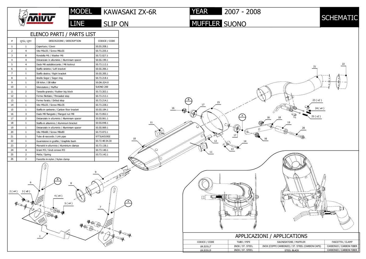 Mivv Exhaust Muffler Suono Steel Underseat for Kawasaki Zx-6 R