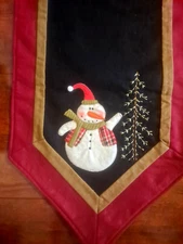 Snowman Table Runner 14.5"X 72" Applique & Embroidered, Heavy Doubled Felt