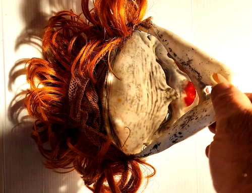 Scary Killer Clown Mask w/ Bronze & Gold Hair Wig Costume Accessory Adult/Teens - Picture 7 of 8
