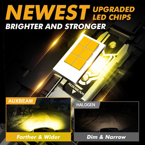 AUXBEAM 9005 HB3 LED Headlight High/Low Beam Bulbs Kit 3000K Super Yellow Bright - Picture 6 of 12
