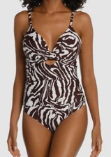 131 La Blanca Women's Brown Fierce Twist Keyhole One Piece Swimsuit Size 12