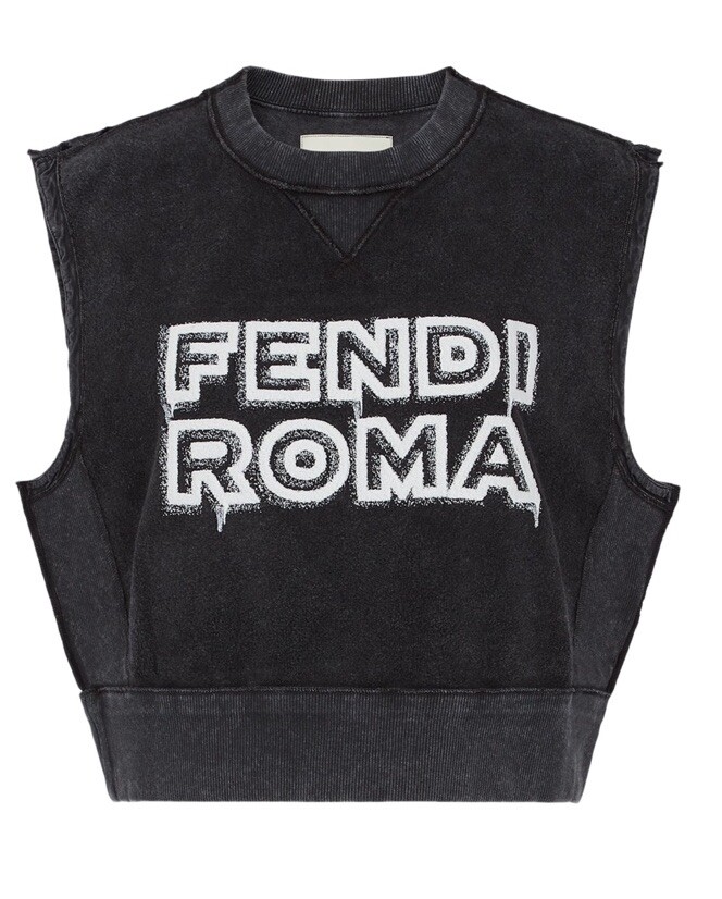 Fendi By Marc Jacob's Top T-Shirt Dark Grey With FF Zip (Size 8/S