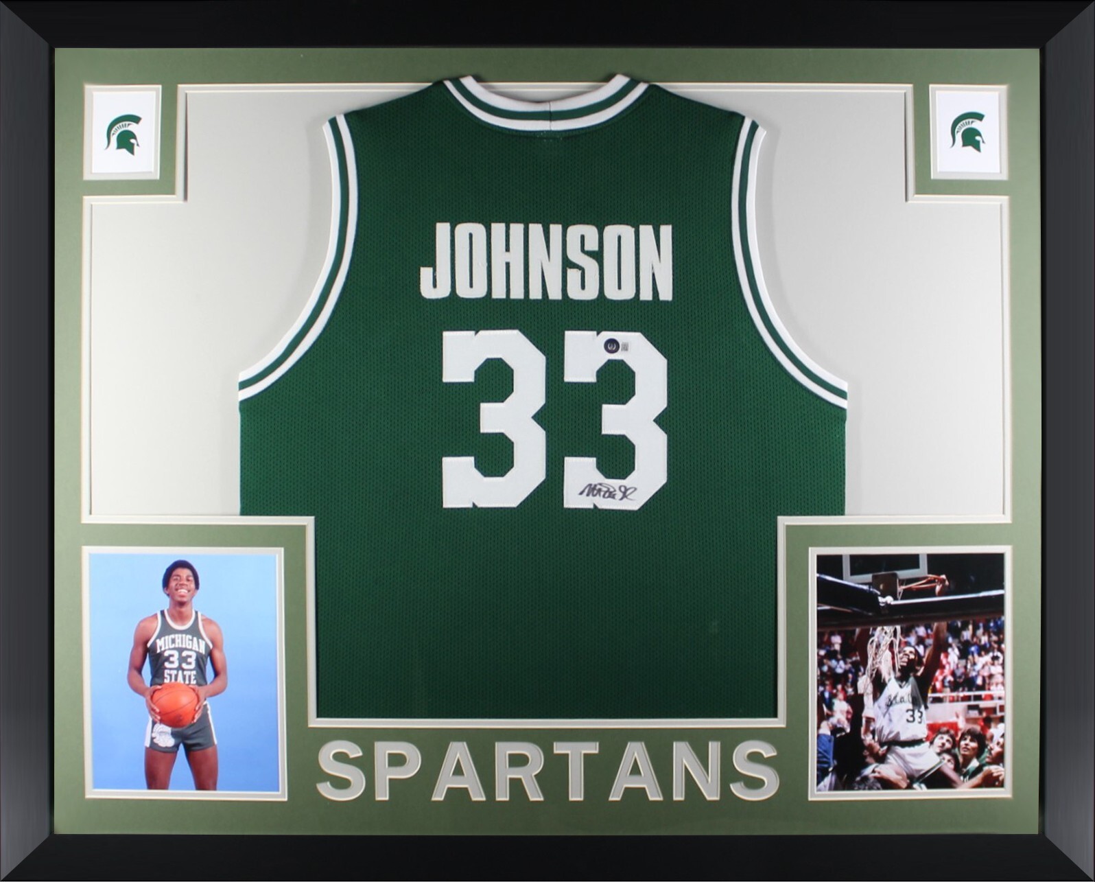 Magic Johnson Autographed Signed Michigan State Spartans College Style Green Basketball Framed Jersey Beckett 
