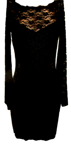 Free People Women's Black Lace Mock-Neck Long-Sleeve Cocktail Dress Size M*