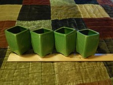 Ceramic Stoneware [LOT of 4] Cucumber Green Ribbed Footed Btm CUPS_MUGS Vtg Ltd