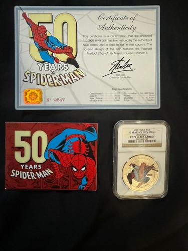 2013 Marvel Comics 50 Years of Spiderman 1 oz Silver Coin With Case. Proof 70 - Picture 2 of 3