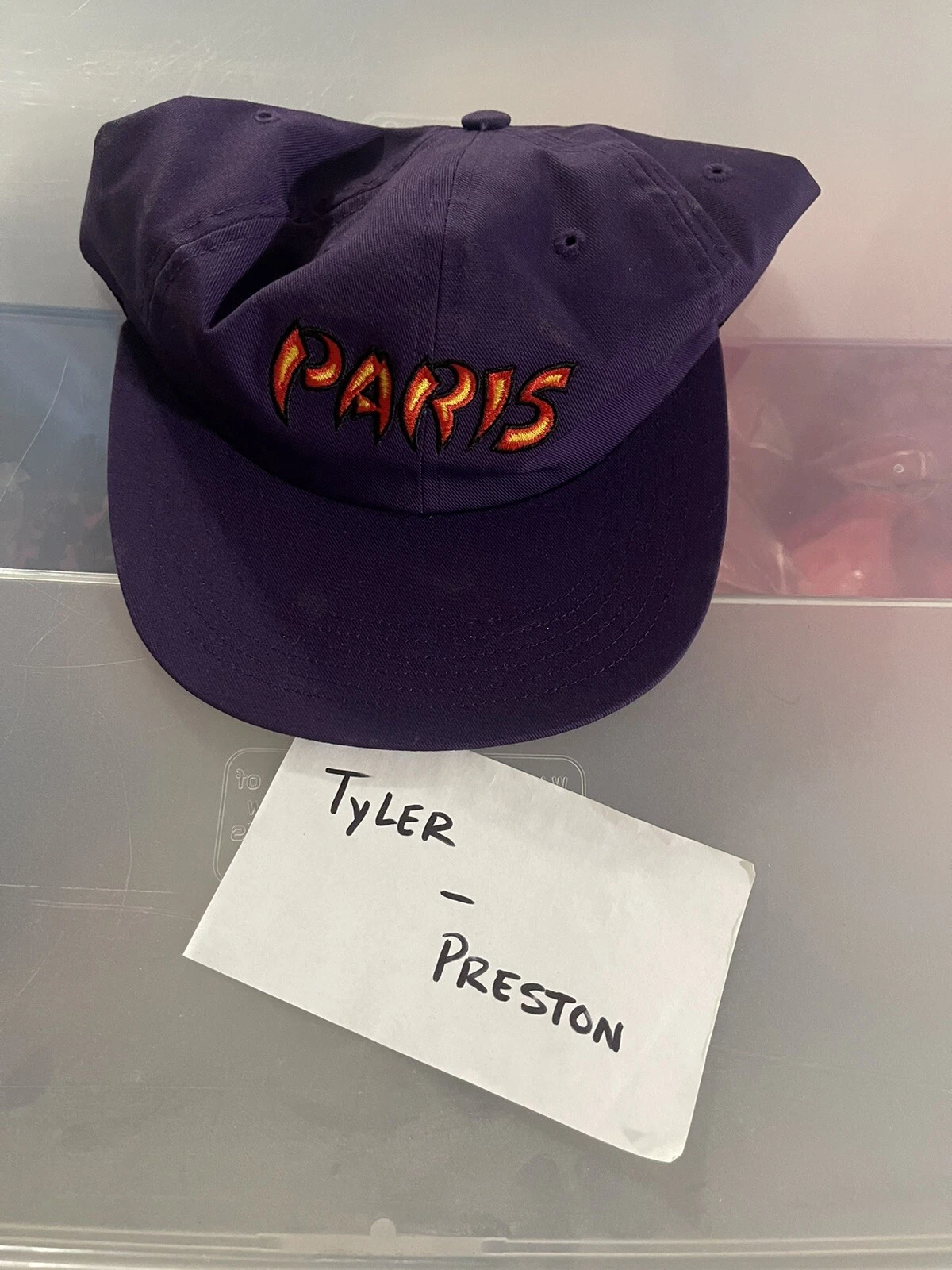 Chapeau Supreme Paris 6 panneaux SS16 violet casquette de camp boîte logo
