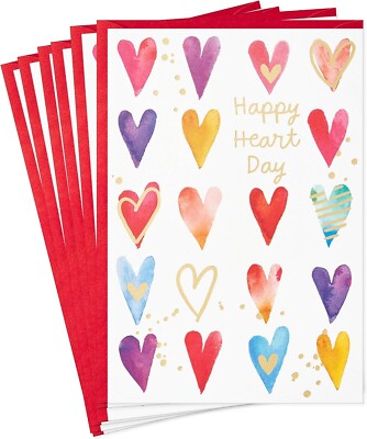 Pack of Valentines Day Cards, Happy Heart Day (6 Valentine's Day Cards with Enve