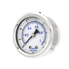 Liquid Filled Back Mount Pressure Gauge with 2" Dial, 0-15 PSI, 1/8" Male NPT