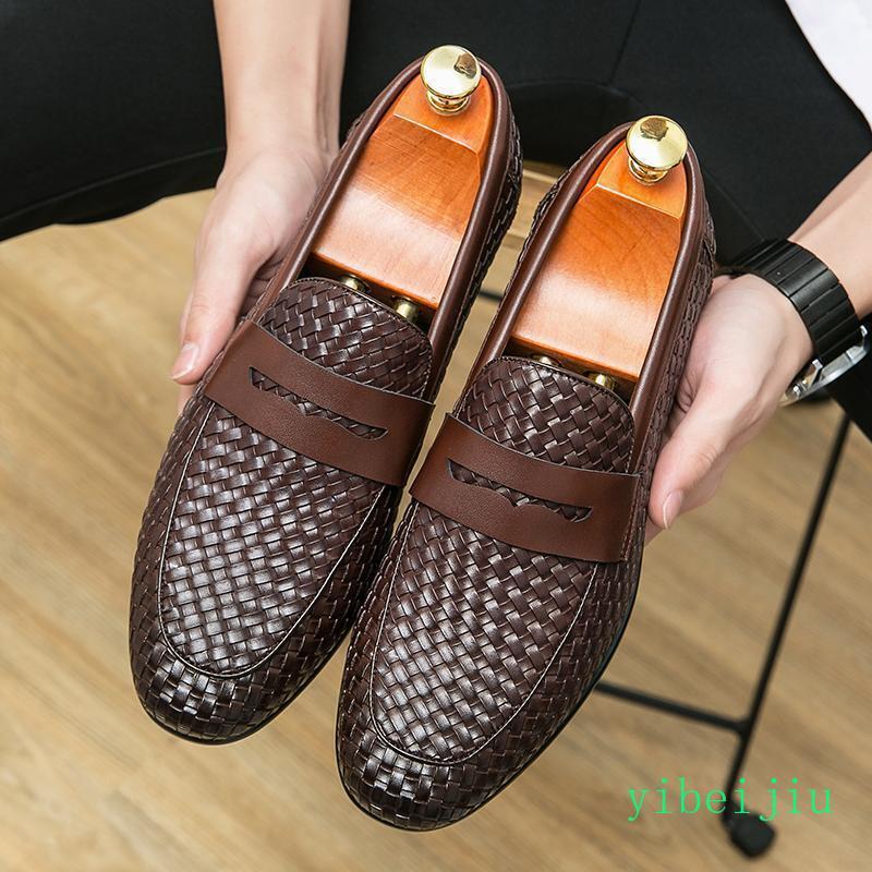 Loafers Men's Woven Weave Embossed Leather Plaid Party Slip On Retro Dress  Shoes