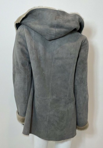 Vince Genuine Hooded Shearling Coat in Grey/Taupe Size S $2395 - Picture 6 of 12