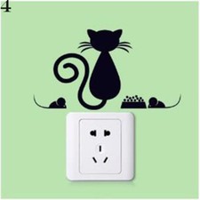 Cat w/Bowl/Mice Light Switch Decals-Outlet/Laptop/Tablet/Wall/Window Stickers 