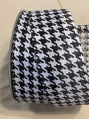 HOMEFORD Christmas Houndstooth Ribbon – 1.5 Inch Wide Wired Edge Ribbon, 50 Yards Black/White For Tree, Gifts, Holiday Decor