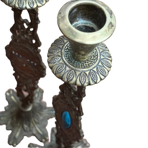 Vintage Brass TAMAR JERUSALEM Candle Stick Holders Made In ISRAEL Set of Two 12" - Picture 12 of 17