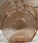 Pink Depression Glass Rare 1940’s Art Deco Pitcher 84oz Bullseye or Drum Pattern