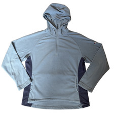 Berghaus 1/4 Zip Hooded Fleece Light Weight Mid Layer light blue pockets VGC