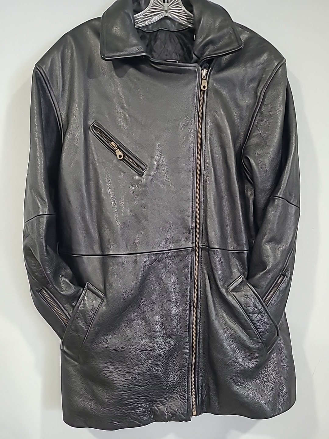 Tannery West Men's Black, Asymmetrical Zip Closure 100% Leather Motorcycle Sz S