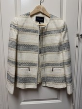NWT Lafayette 148 New York Pria Striped Jacquard Tweed Jacket in Buff Multicolor