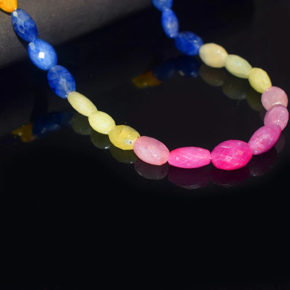 Collana regolabile 18" pietra preziosa ovale sfaccettata multi zaffiro... - Immagine 2 di 4