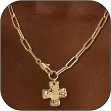 Chunky Cross Necklace for Women Cross Pendant Paperclip Necklaces Gifts for Chri