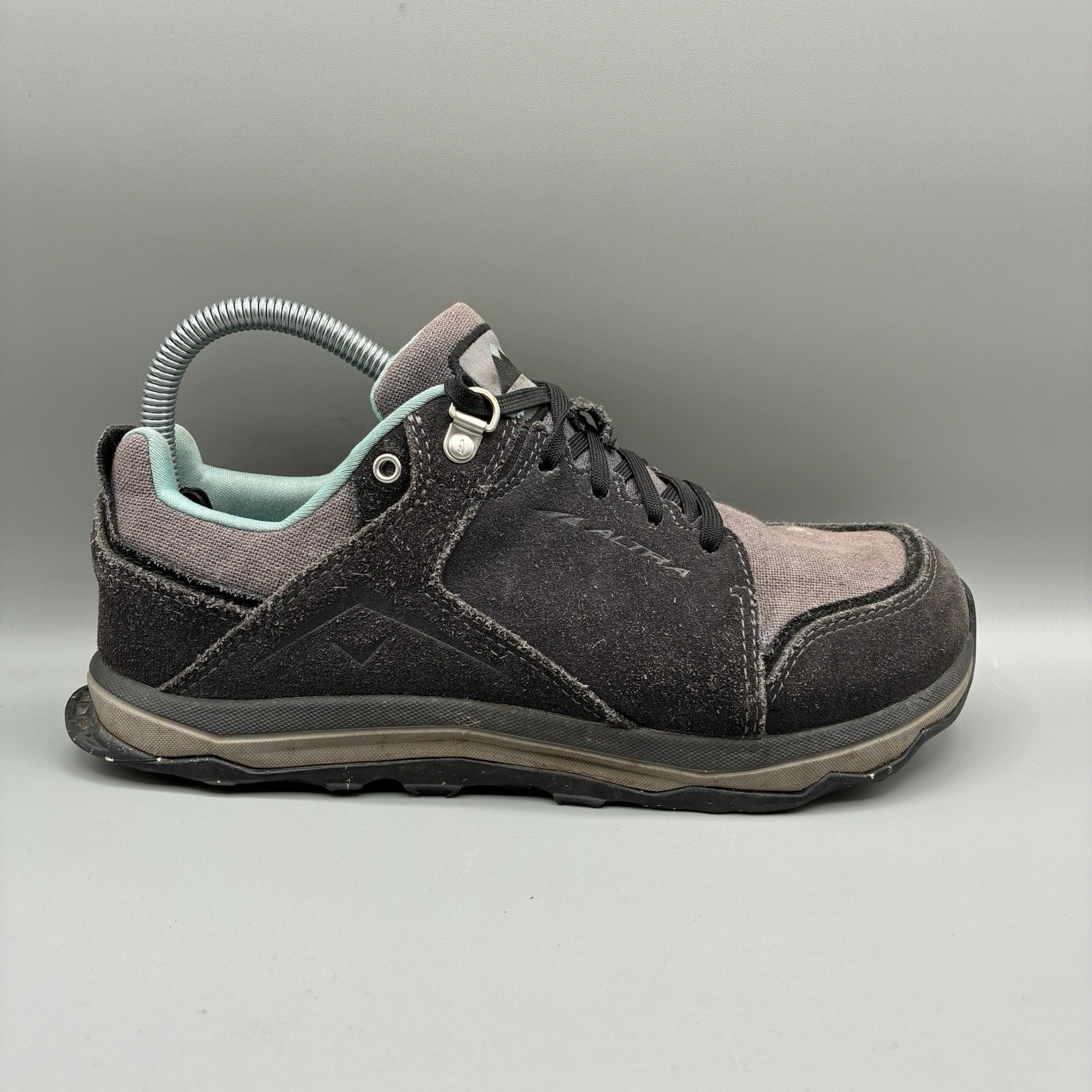 Altra Lone Peak Alpine Womens 7.5 Black Teal Barefoot Trail Hiking Shoes AL0A5482221