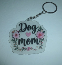 Floral/"Dog Mom"/Pink Heart Acrylic Keychain - 2.25" x 2.25" - Brand New