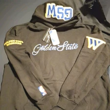Pro Standard Mens GS Warriors Script 4 Patch( Stitched) Pullover Hoodie Sz L NWT