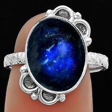 Blue Fire Labradorite - Madagascar 925 Sterling Silver Ring s.8 Jewelry R-1103