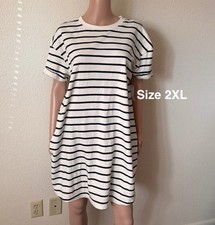 Time and Tru Women's Cotton T-Shirt Dress with Short Sleeves, 2XL, Navy Stripe