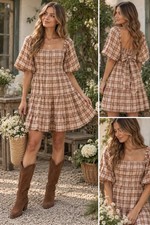 Faithfull the Brand Eryn Smocked Dress Lori Check Print Cottagecore Size Medium