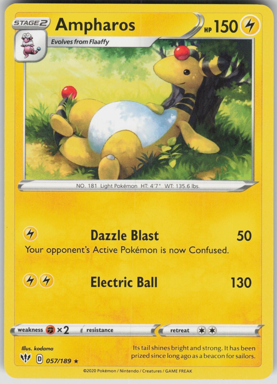 Ampharos 057/189 Rare Darkness Ablaze Pokemon Lightly Played