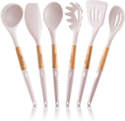 Silicone Cooking Utensils Set (6 pcs) Natural Wood Kitchen Utensils   Eco Fri...