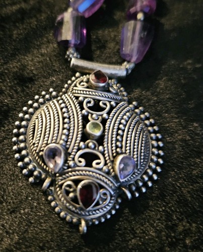 AMETHYST HAND CUT Solid 925 Sterling Silver Gemstone SET INTRICATE PENDANT - Picture 11 of 12