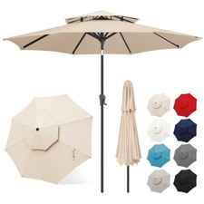 9ft Patio Umbrella - 2 Tiers Outdoor Umbrella with Push Button Tilt and Crank...