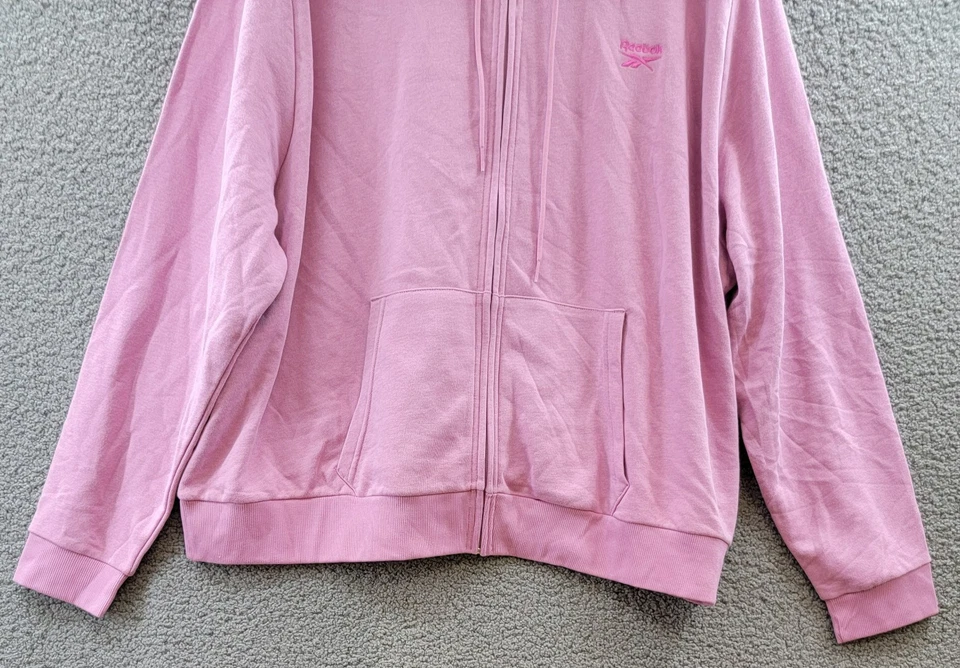 Sudadera con capucha Reebok talla grande de felpa francesa con cremallera frontal para mujer 4X rosa jazmín manga larga Foto 4 de 4