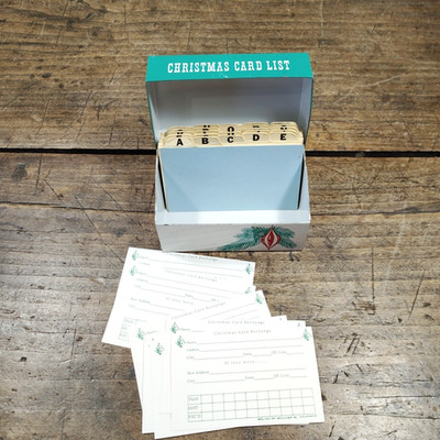 Vintage Christmas Card List Recipe File Box Tin Bolind Metal Alphabet Cards